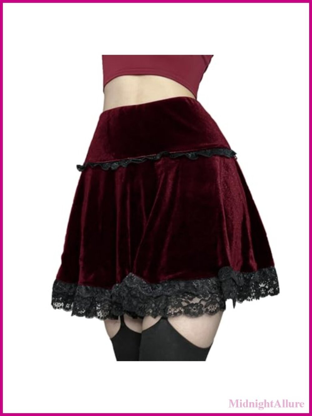 Pleated Velvet Lace Ruffle Mini Skirt High Waist Y2k Punk Goth Party